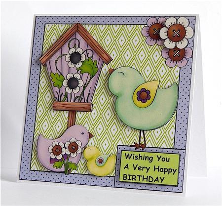 Spring Birds Card Front by Denise Murray