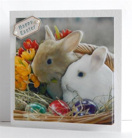 Spring Time - Eostra Easter - Cute Bunnies in a Basket +tag+ by Denise Murray