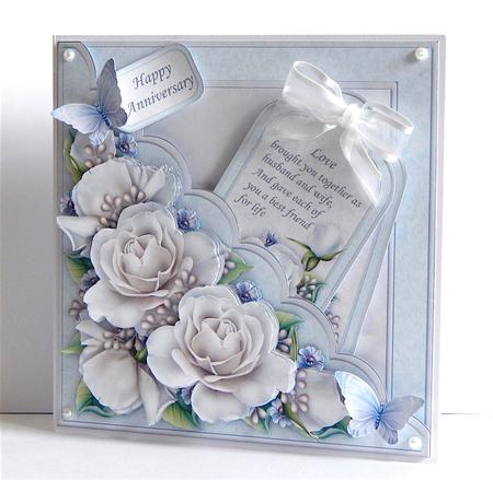 Square Scallop Pocket Silver Roses Wedding or Anniversary by Denise Murray