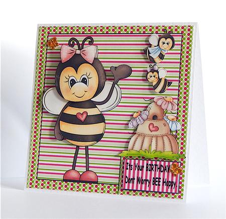 Bee Happy Card Front 2 by Denise Murray