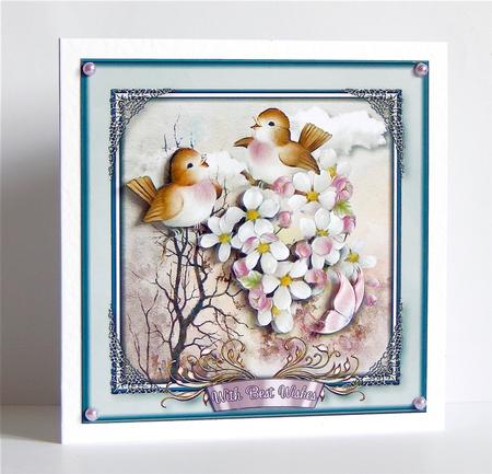 Birds & Apple Blossoms Card Topper 1 by Denise Murray