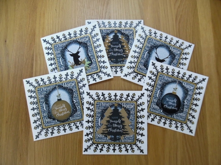 6 Black and gold Christmas toppers by Denise Mynard