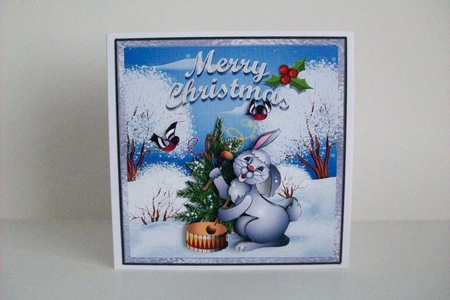 Snow Christmas 12 - 6x6 inch card front with decoupage by Denise Mynard