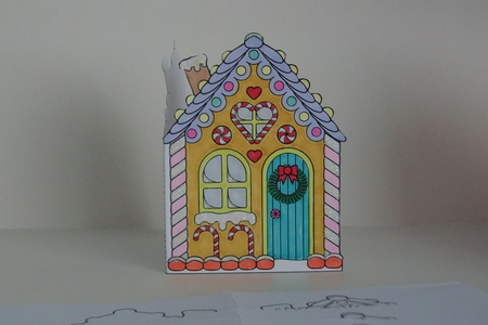 Christmas Gingerbread House Shaped Card - Line Art by Denise Mynard