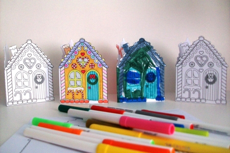 Christmas Gingerbread House Shaped Card - Line Art by Denise Mynard