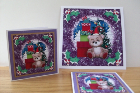 3 Purple Christmas bear card front/toppers(value sheet) 1 by Denise Mynard
