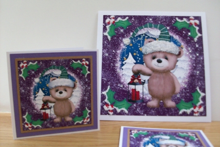 3 Purple Christmas bear card front/toppers(value sheet) 2 by Denise Mynard