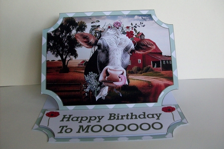 Happy Birthday to Mooooo easel topper with layered stopper (no base) 3 by Denise Mynard