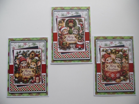 Set Of 3 ~ Festive Christmas Mice by Denise Mynard