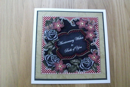 Red Black Fmk Rose Anniversary 7in Fancy Decoupage Topper by Denise Mynard