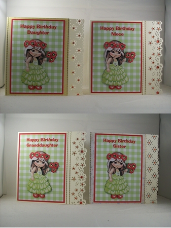 Gingham Birthday Toppers - Cute Girl with Flowers by Denise Mynard