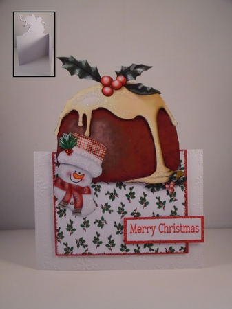 Yummy Christmas Pud, with Holly & Snowman Over the Edge Crd by Denise Mynard