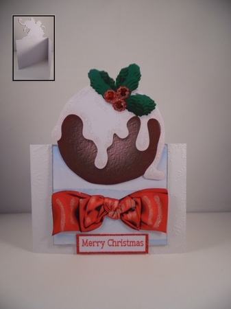 Christmas Pud with Big Red Bow, Over the Edge Card by Denise Mynard