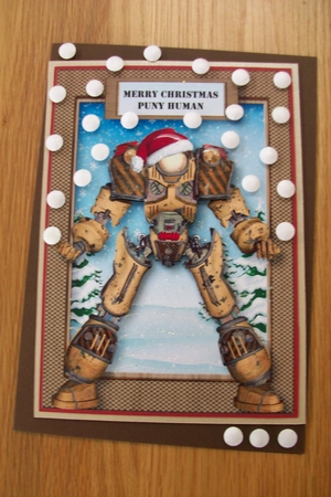 Merry Christmas Puny Human - Yellow Robot by Denise Mynard