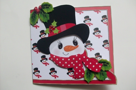Snowman with Holly in His Top Hat Over the Edge by Denise Mynard