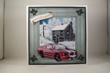 Christmas Scene & Red Mustang by Denise Mynard