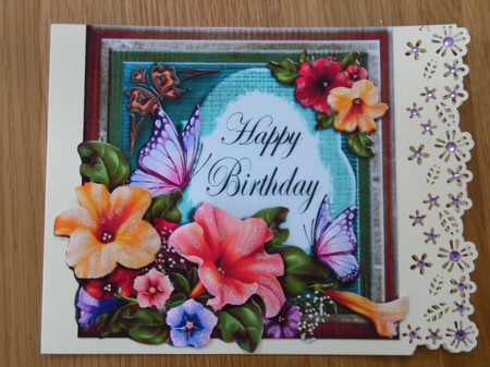 Petunias and Butterflies Birthday Square Topper by Denise Mynard