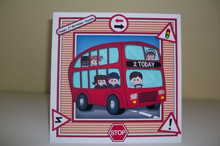 8 x 8  BIRTHDAY AGE BUS - 2 TODAY Mini Kit with 3d Decoupage by Denise Mynard