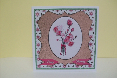 FLORAL ROSE VIGNETTE-Happy Birthday Topper, 7 by 7 Pink Roses, & Extra Decoupage by Denise Mynard