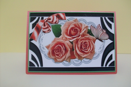 Ornate Art Deco frame with peach roses & butterflies A5 by Denise Mynard