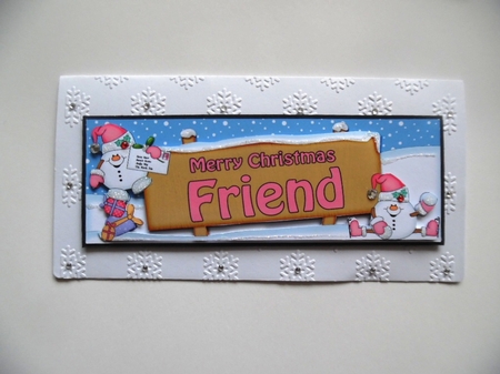 large DL Merry Christmas FRIEND Snowball Sam 3D decoupage by Denise Mynard