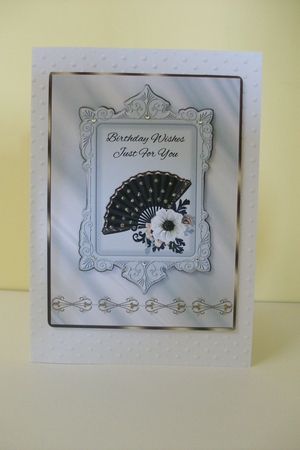 Roses and Fan Card Front 3 - 50th, 60th, 70th, 80th  by Denise Mynard