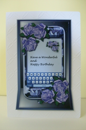 Smartphone  in Holder & Purple Roses by Denise Mynard