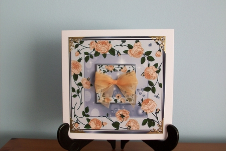 Pretty cascading gold roses with silver frame card front/insert by Denise Mynard
