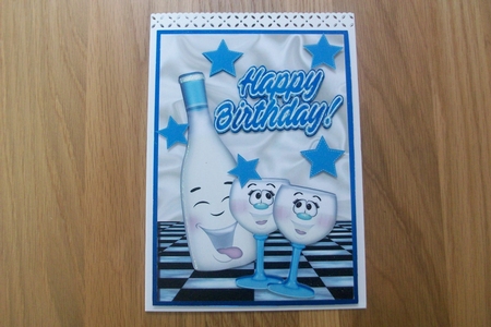 toony glasses with bottle & stars for birthday (blue) A5 by Denise Mynard