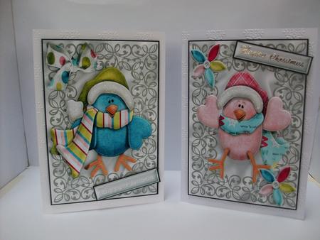 Two Litle Birds in Silver Filigree Frames Toppers by Denise Mynard