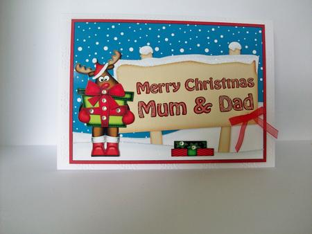 Xmas Mum & Dad Rudolph Signpost 5x7 Easicut Decoupage by Denise Mynard