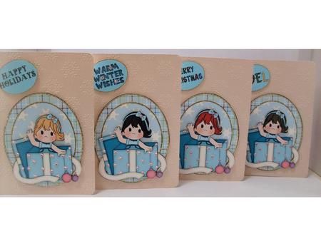 4 Cute Christmas Present Girl Toppers by Denise Mynard