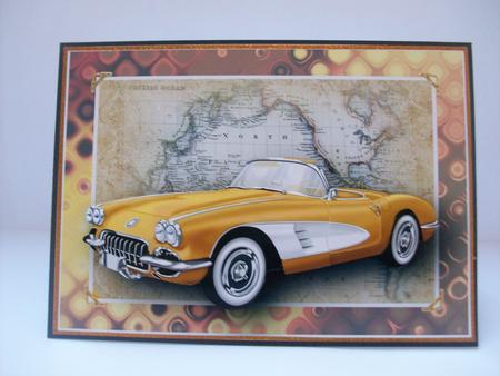 Yellow Vintage Sports Car Card Front by Denise Mynard