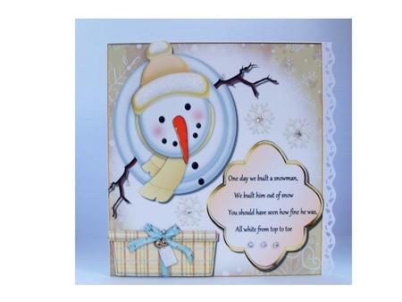 Beige Snowman Looking Up with Poem 8x8 by Denise Mynard