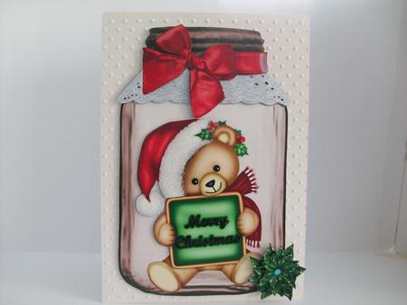 Lovely Santa Bear in a Jar with Bow by Denise Mynard