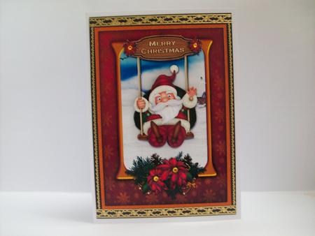 Santa on Swing 7 x 5 Card Front by Denise Mynard