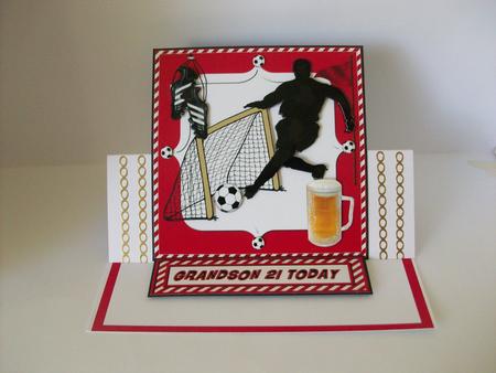 Football and a Pint Red and White Pyramid by Denise Mynard