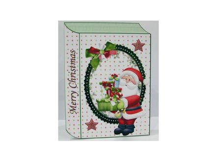 Santa with Presents in Green Frame Book Card by Denise Mynard