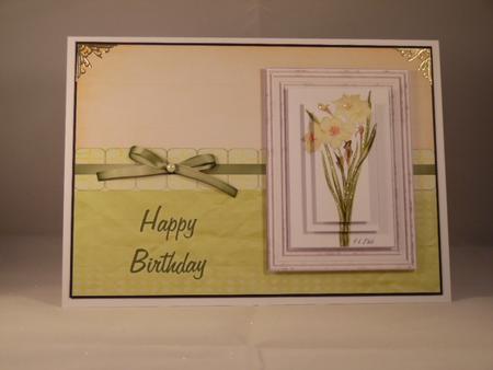 Daffodil Pyramage Birthday Card 2 - Peach & Pistachio by Denise Mynard