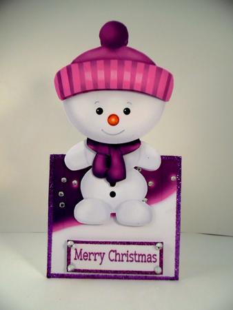 Little Snowman in Pink Bobble Hat Over the Edge Crd by Denise Mynard
