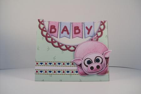 Cute Felt Piglet Bunting Card by Denise Mynard