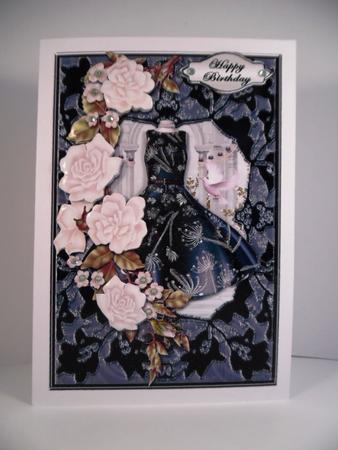 Black Dress with Roses Card Front by Denise Mynard