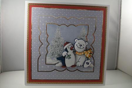 Polar Bear and a Penguin 7x7 Card with Decoupage by Denise Mynard