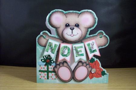 Bunting Christmas Teddy - Holly Noel Card by Denise Mynard