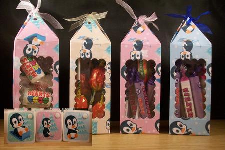 5 Penguin Gift Boxes and a Set of Tags by Denise Mynard
