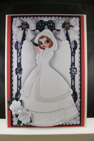 Beautiful Lady in White with Little Bird and Bows by Denise Mynard