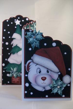 Cute Bear in Santa Hat,with Christmas Tree Cascade Card by Denise Mynard