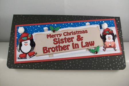 Xmas Sister & Brother in Law Penguins Signpost Large Dl by Denise Mynard