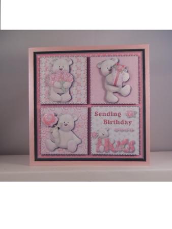 Sending Birthday Hugs Pink Square Card Front by Denise Mynard