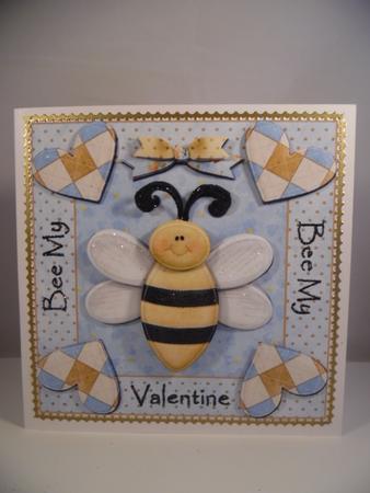 Bee My Valentine Square Card Front by Denise Mynard
